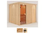 Sauna KARIBU Gitte, beige (naturbelassen), ohne Ofen, (ohne Ofen), Saunen, ohne Ofen