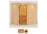 Sauna KARIBU Swantje, beige (naturbelassen), ohne Ofen, (ohne Ofen), Saunen, ohne Ofen