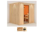 Sauna KARIBU Sodin, beige (naturbelassen), ohne Ofen, (ohne Ofen), Saunen, ohne Ofen