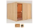 Sauna KARIBU Gitte, beige (naturbelassen), ohne Ofen, (ohne Ofen), Saunen, ohne Ofen