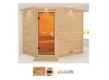 Sauna KARIBU Talida, beige (naturbelassen), ohne Ofen, (ohne Ofen), Saunen, ohne Ofen
