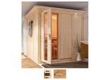 Sauna KARIBU Rodin, beige (naturbelassen), ohne Ofen, (ohne Ofen), Saunen, ohne Ofen
