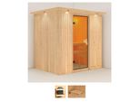 Sauna KARIBU Bedine, beige (naturbelassen), ohne Ofen, (ohne Ofen), Saunen, ohne Ofen