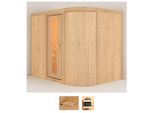 Sauna KARIBU Thyra 4, beige (naturbelassen), ohne Ofen, (ohne Ofen), Saunen, ohne Ofen