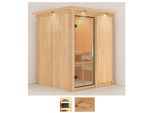 Sauna KARIBU Milaja, beige (naturbelassen), ohne Ofen, (ohne Ofen), Saunen, ohne Ofen