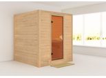Sauna KARIBU Menja, beige (naturbelassen), ohne Ofen, (ohne Ofen), Saunen, ohne Ofen