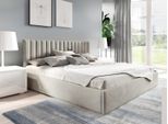 Gutto Letto Imbottito 140X200 Rete A Doghe In Metallo Velluto Beige Con Contenitore E Contenitore