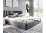 Gutto Letto Imbottito 180X200 Griglia A Doghe In Metallo Velluto Grigio Con Contenitore E Contenitore