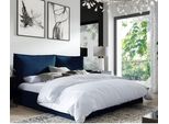 Letto Imbottito Gutto Glammy 140X200 Rete A Doghe In Metallo Tessuto Velluto Blu Velvett Con Rete E Contenitore