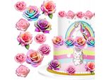 Cialda Arcobaleno Fiori Rosa Per Torta, Decorazioni Commestibili Decorazioni - 32 Pz
