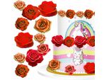 Fiori Di Rosa In Ostia Rossi E Arancioni Per Cake Decor - 32 Pz