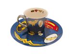 Dc Comics - Set Di Tazze E Piatti, Logo TA10058 (Taglia Unica) (Bianco/Blu/Giallo)