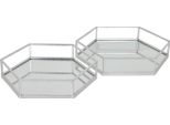 Hill Interiors - Esagono - Vassoio 2 Pezzi - Vetro, Metallo HI4688 (9 Cm X 43 Cm X 50 Cm) (Argento)
