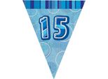 Unique Party - Bandiere Glitterate, Foil, 15 Pezzi Compleanno SG24769 (Taglia Unica) (Blu)
