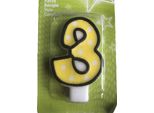 Amscan - Modello A Punti - Candela, 3° Compleanno - Cera SG24862 (Taglia Unica) (Giallo/Bianco/Nero)