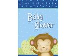 Unique Party - Scimmia - Inviti, Baby Shower 8-Pack - Carta SG24870 (Taglia Unica) (Blu/Verde/Marrone)