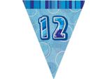 Unique Party - Bandiere Glitterate, Foglio, 12 Pezzi Compleanno SG24760 (Taglia Unica) (Blu)
