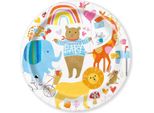 Unique Party - Zoo - Piatti Usa E Getta, Baby Shower 8-Pack - Carta SG25278 (Taglia Unica) (Bianco/Blu/Giallo)