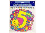Amscan - Bandiera A Forma Di Lettera, 5° Compleanno SG25511 (Taglia Unica) (Rosa/Giallo/Blu)