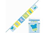 Unique Party - Modello A Punti - Bandiera, Baby Shower - Plastica SG25393 (Taglia Unica) (Blu/Giallo/Bianco)