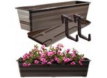 Fioriera Kadax Con Base E Portacassette Da Balcone "Cati"", In Plastica, Vaso Da Fiori Per Balcone, 60 Cm, Marrone"