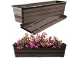 Fioriera Kadax Con Piattino "Cati"", In Plastica, Vaso Da Fiori Per Balcone, Terrazza, Davanzale, 60 Cm, Marrone"
