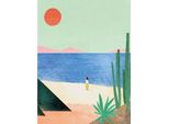 Henry Rivers - Stampa Su Tela, Ragazza Da Spiaggia PM6514 (40 Cm X 30 Cm) (Verde/Blu/Pesce)