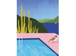 Henry Rivers - Leinwanddruck "Swimming Pool I"" PM6536 (50 Cm X 40 Cm) (Blau/GrüN/Pink)"