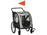 PawHut 2-in-1 Hundeanhänger & Hundebuggy, Hundefahrradanhänger Fahrradanhänger, Hundewagen mit Reflektoren für Mittelgroße Hunde bis 20 kg, Oxford-Gewebe, Grau