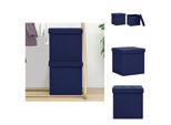 Vidaxl Sgabello Con Vano Portaoggetti 2 Pz. Look Lino Blu - Sedie E Sgabelli Pieghevoli