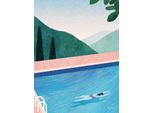 Henry Rivers - Stampa Su Tela "Swimming Pool Ii"" PM6655 (40 Cm X 30 Cm) (Verde/Blu/Pesce)"