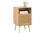 Comodino In Rattan Costway, Comodino In Legno, Tavolino Con Ripiano Aperto E Anta, Tavolino Da Divano In Stile Country, Ideale Per Camera Da Letto E Soggiorno, 40 X 39 X 70Cm