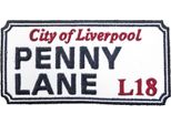 Generico - Cartello Stradale - Patch "Penny Lane, Liverpool Sign"" RO7381 (Taglia Unica) (Bianco/Nero/Rosso)"