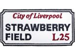Generico - Cartello Stradale - Patch "Strawberry Field, Liverpool Sign"" RO7542 (Taglia Unica) (Bianco/Nero/Rosso)"