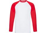 Fruit Of The Loom - Maglietta Uomo/Donna Unisex - Baseball Manica Lunga PC5798 (Xl) (Bianco/Rosso)