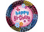 Unique - Stampa Animali - Piatto Usa E Getta, Carta, Happy Birthday 8-Pack SG30599 (Taglia Unica) (Colorful)