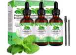 Olio Di Menta Piperita Olio Essenziale Olio Per Capelli Olio Per Pelle Olio Per Massaggi Olio Aromatico 100% Puro Biologico Vegano, 3X 60Ml