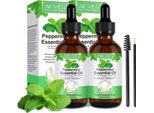 Olio Essenziale Di Menta Piperita Olio Per Capelli Olio Per La Pelle Olio Per Massaggi Olio Aromatico 100% Puro Biologico Vegano, 2X 60Ml