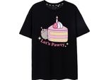 Pusheen - Maglietta "Let's Pawty"" Da Donna NS7840 (M) (Nero)"