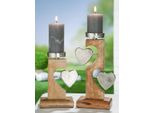 Gilde Kerzenleuchter, "Heart"", Herzmotiv, Aluminium, Mangoholz, Naturfarben, , L. 8 Cm, B. 13 Cm, H. 28 Cm 50392/Abverkauf Nur Solange Vorrat Reicht"