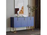 Credenza Merax A 3 Ante Con Ripiani Regolabili, Cassettiera Con Base In Metallo, Credenza Buffet, 138X80,5X40Cm, Blu