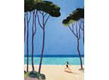 Henry Rivers - Leinwanddruck "Yoga Girl"", Strand PM10394 (50 Cm X 40 Cm) (Blau/GrüN)"