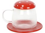 Something Different - Tazza E Piattino, Fungo, Vetro SD5837 (Taglia Unica) (Rosso/Trasparente)