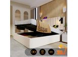 Letto Imbottito Sweiko 160X200, Letto Matrimoniale Contenitore, Luce Di Lettura Con Funzione Di Ricarica Usb Testata, Schienale Con Design A Rivetti, Letto Con Rete A Doghe E Contenitore, Cotone, Beige (Senza Materasso)