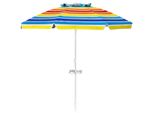 Costway Ombrellone Da Spiaggia 200Cm, Ombrellone Con Portabicchieri E Picco A Terra, Ombrellone Da Giardino Antivento, Upf 50+, Pieghevole A 30°, Protezione Solare Colorata