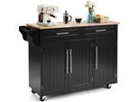 Costway Carrello Da Cucina Su Rotelle, Carrello Da Cucina, Carrello Da Cucina Con Cassetti, Carrello Laterale Cucina Isola Buffet In Legno, Mobile Da Cucina Con Piano Di Lavoro (Nero)