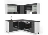 Vicco Cucina Angolare Completa Fame-Line, 160 X 190 Cm , Pt Antracite, Antracite Lucido/Bianco