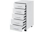 [Piedistallo Mobile Con 5 Cassetti Armadio Mobile Bianco Carrello 63X33X38Cm Piedistallo Per Ufficio Cassettiera