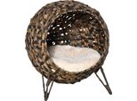 Casa Per Gatti Pawhut In Rattan Con Cuscini Posto Letto Per Gatti Caverna Per Gatti Con Piedi Rialzati Marrone Ø52 X 58 Cm