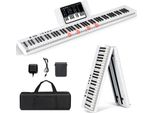 Costway Tastiera Elettrica Pieghevole Con 88 Tasti Illuminati A Grandezza Naturale, Finitura Con Venature Del Legno Migliorate, Funzione Split, 2 Modalità Di Insegnamento, Pianoforte Digitale Con Doppia Connessione Wireless, MP3/USB/MIDI, Bianco